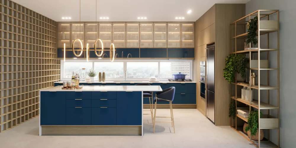 Cozinha colorida Italínea, utilizando Laca Acetinada Azul da paleta Infinity Colors